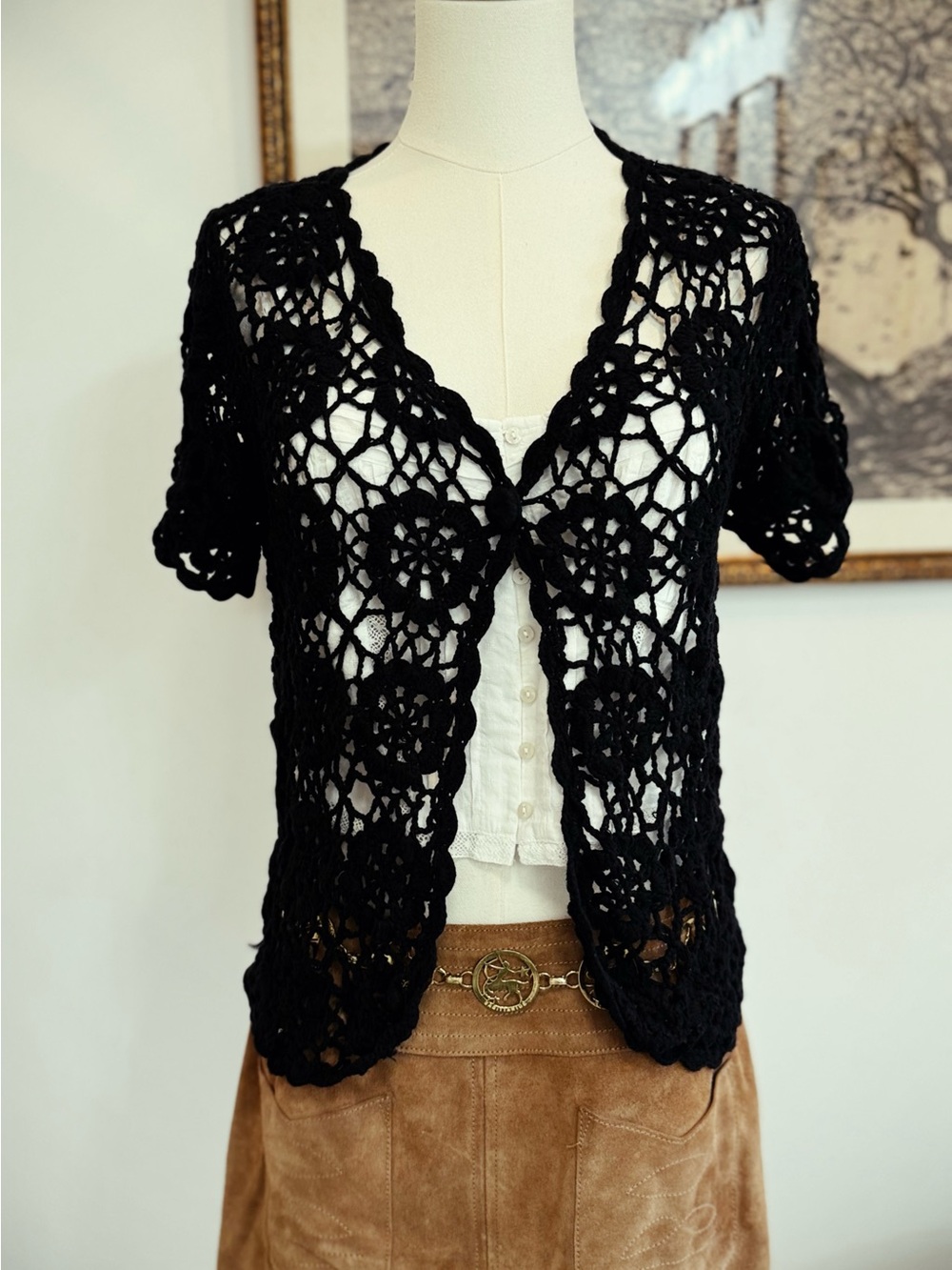 ✨ FREE PEOPLE vintage crochet cardigan